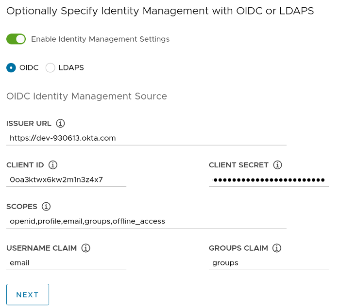 OIDC configuration